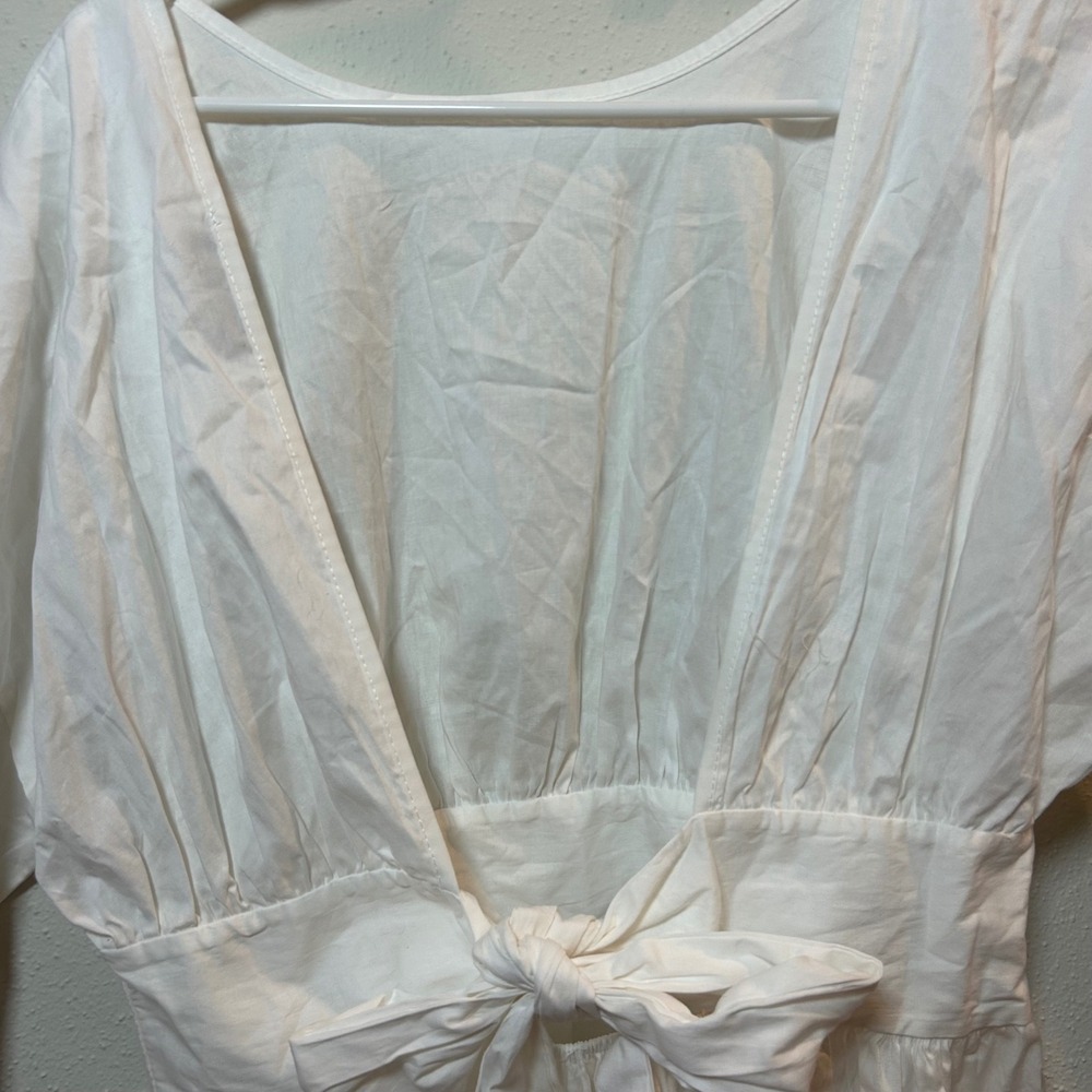 Easy Clothes White Peplum Top Back Bow Tie Flare Sleeve‎ Made in Italy - Picture 6 of 8